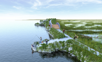 Artist rendition of constructed wetland and recreation trail